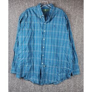 Hunt Club Shirt Mens XL Blue Teal Plaid Button Down Long Sleeve Cotton EUC